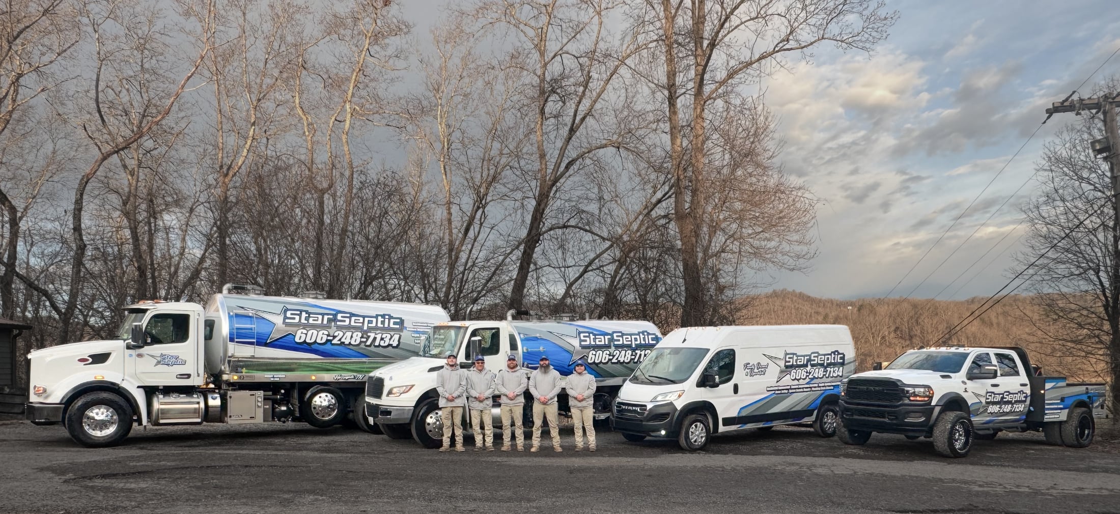 Star Septic Services fleet and crew based in Harrogate, Tennessee.
